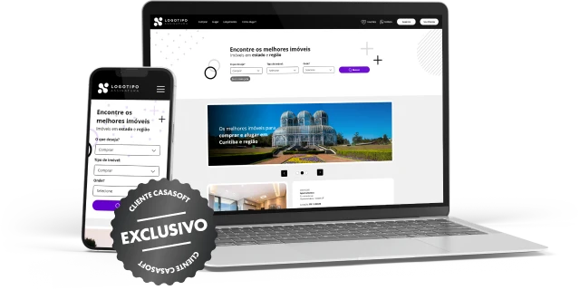 Pré-visualização do Modelo 01 de site imobiliário em versões desktop e mobile