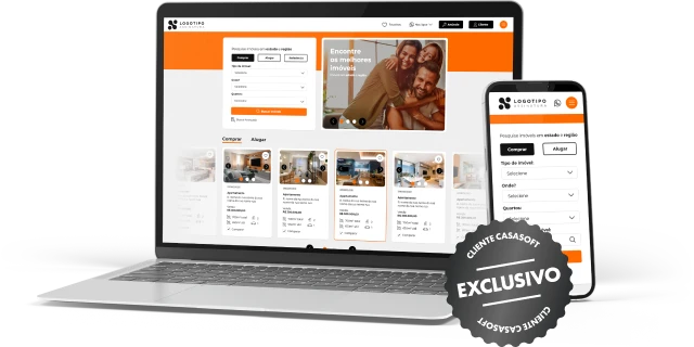 Pré-visualização do Modelo 02 de site imobiliário em versões desktop e mobile