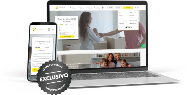 Pré-visualização do Modelo 03 de site imobiliário em versões desktop e mobile