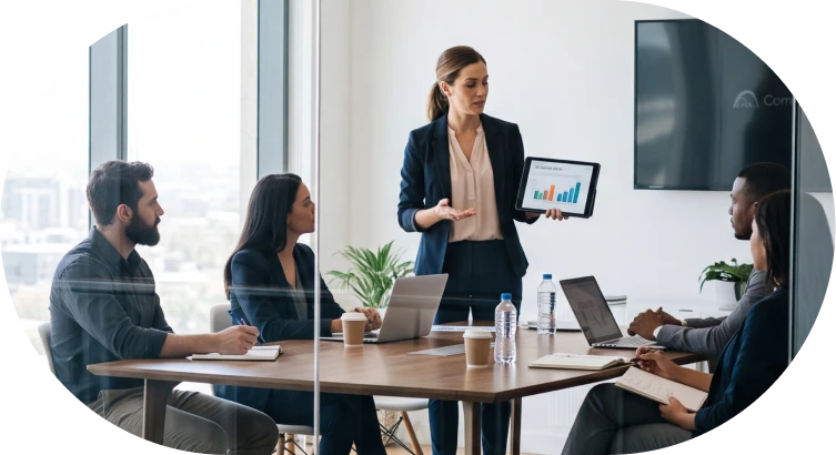 Equipe utilizando tecnologia para organizar processos e informações